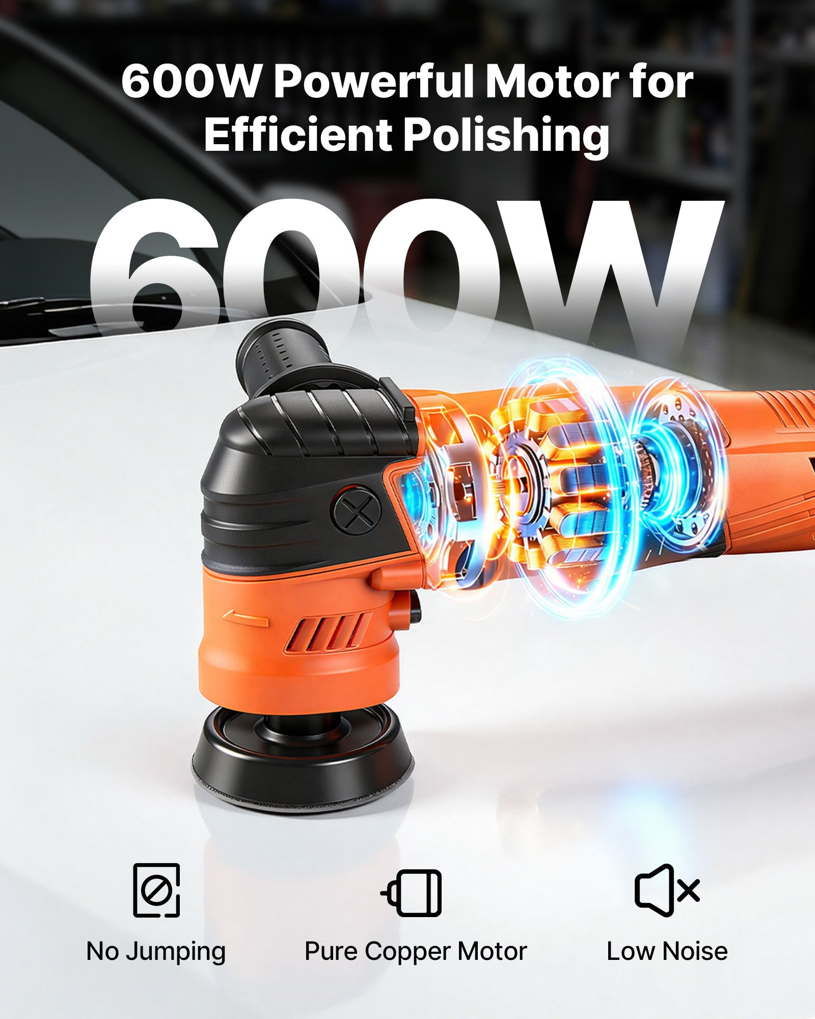 VEVOR Car Buffer Polisher, 30/50/76 mm Rotary Polisher Buffer, 600W 6 Variable Speeds 1000-4500RPM Car Polisher Waxer Kit for Cars Detailing, Waxing, Polishing, Scratch Removal
