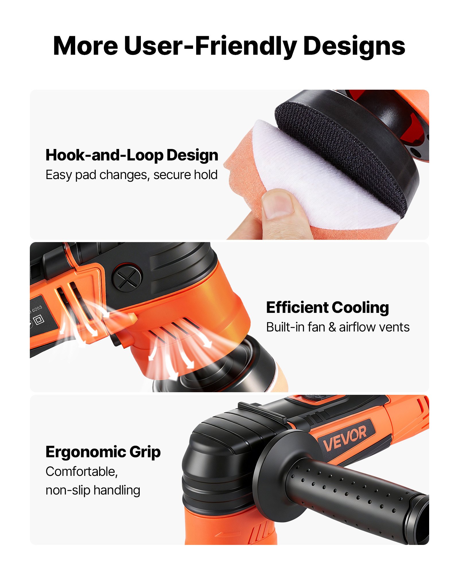 VEVOR Car Buffer Polisher, 30/50/76 mm Rotary Polisher Buffer, 600W 6 Variable Speeds 1000-4500RPM Car Polisher Waxer Kit for Cars Detailing, Waxing, Polishing, Scratch Removal