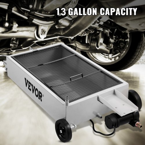 VEVOR Oil Drain Pan 15 Gallon Oil Drain Tank, 57L Low Profile Oil Drain Pan, Large Capacity Oil Change Pan, Foldable Hand, with Electric Pump, Hose, Swivel Casters for Car, SUV, Trucks Oil Draining