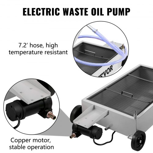 VEVOR Oil Drain Pan 15 Gallon Oil Drain Tank, 57L Low Profile Oil Drain Pan, Large Capacity Oil Change Pan, Foldable Hand, with Electric Pump, Hose, Swivel Casters for Car, SUV, Trucks Oil Draining