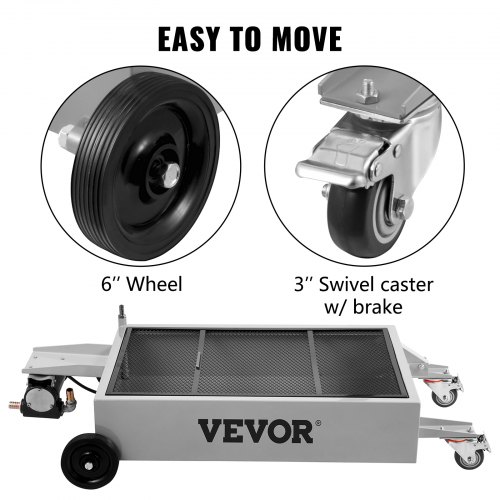 VEVOR Oil Drain Pan 15 Gallon Oil Drain Tank, 57L Low Profile Oil Drain Pan, Large Capacity Oil Change Pan, Foldable Hand, with Electric Pump, Hose, Swivel Casters for Car, SUV, Trucks Oil Draining