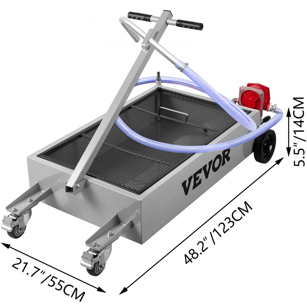 VEVOR Oil Drain Pan 15 Gallon Oil Drain Tank, 57L Low Profile Oil Drain Pan, Large Capacity Oil Change Pan, Foldable Hand, with Pump, Hose, Swivel Casters Wheels for Car, SUV, Trucks Oil Draining
