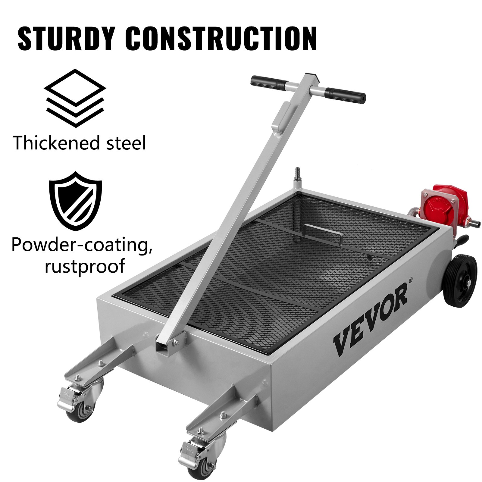 VEVOR Oil Drain Pan 15 Gallon Oil Drain Tank, 57L Low Profile Oil Drain Pan, Large Capacity Oil Change Pan, Foldable Hand, with Pump, Hose, Swivel Casters Wheels for Car, SUV, Trucks Oil Draining