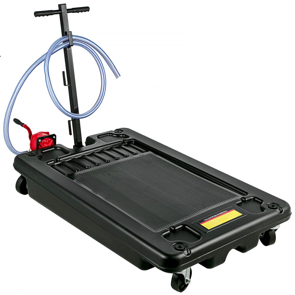 Low Profile Oil Drain Pan Portable 17 Gallon for Truck Car With Pump 8' Hose