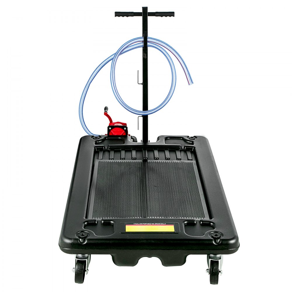 Low Profile Oil Drain Pan Portable 17 Gallon for Truck Car With Pump 8' Hose