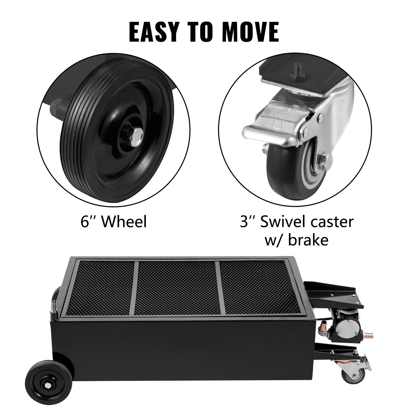 VEVOR Low Profile Oil Drain Pan Truck Drain Pan 95 L with Pump Hose Casters