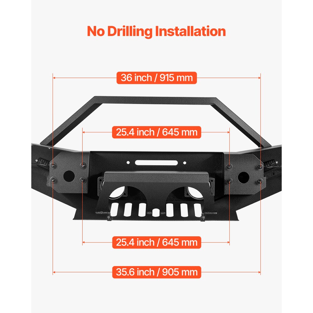 Parachoques delantero VEVOR compatible con Wrangler JK/JKU 2007-2018, parachoques delantero de acero resistente con 2 barras de luz LED, placa de cabrestante, carcasa de luz antiniebla y soportes de anillo en D.