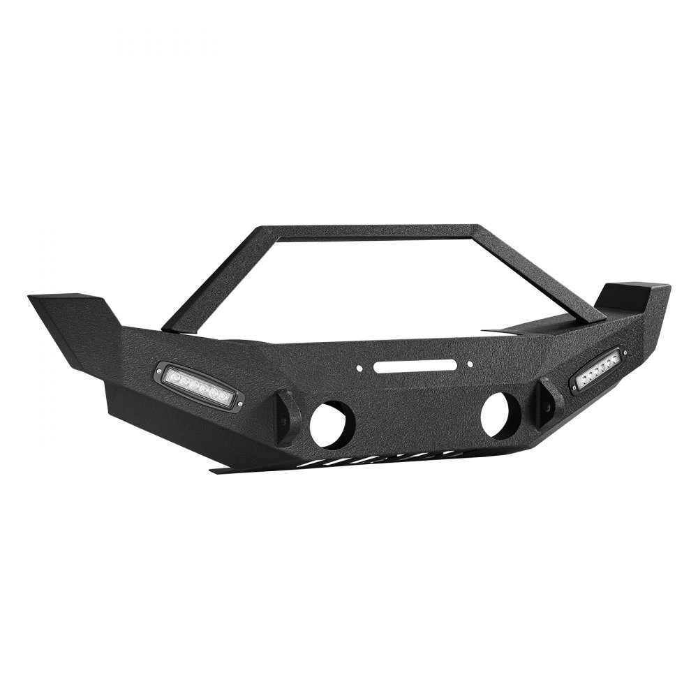 Parachoques delantero VEVOR compatible con Wrangler JK/JKU 2007-2018, parachoques delantero de acero resistente con 2 barras de luz LED, placa de cabrestante, carcasa de luz antiniebla y soportes de anillo en D.