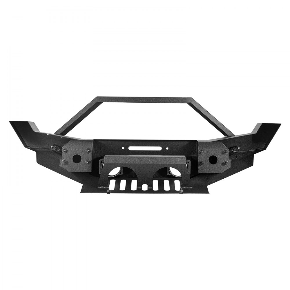 Parachoques delantero VEVOR compatible con Wrangler JK/JKU 2007-2018, parachoques delantero de acero resistente con 2 barras de luz LED, placa de cabrestante, carcasa de luz antiniebla y soportes de anillo en D.