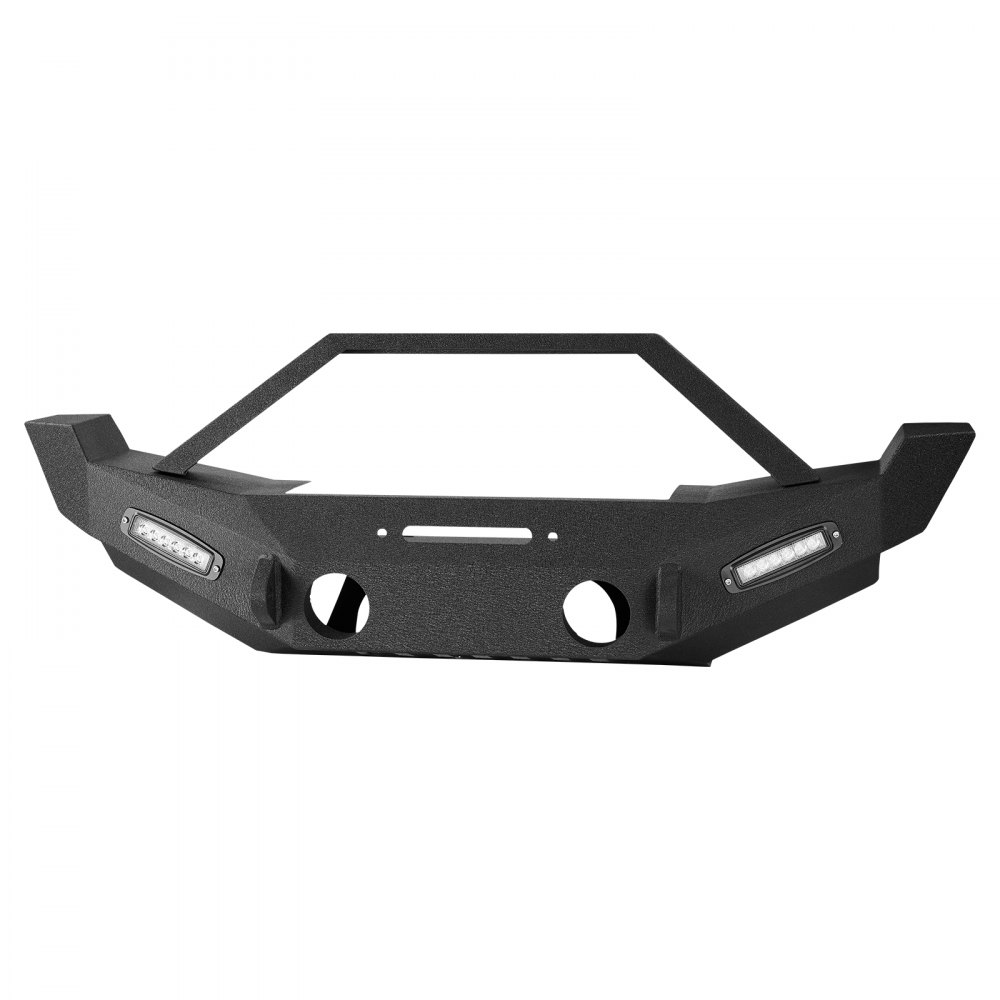 Parachoques delantero VEVOR compatible con Wrangler JK/JKU 2007-2018, parachoques delantero de acero resistente con 2 barras de luz LED, placa de cabrestante, carcasa de luz antiniebla y soportes de anillo en D.