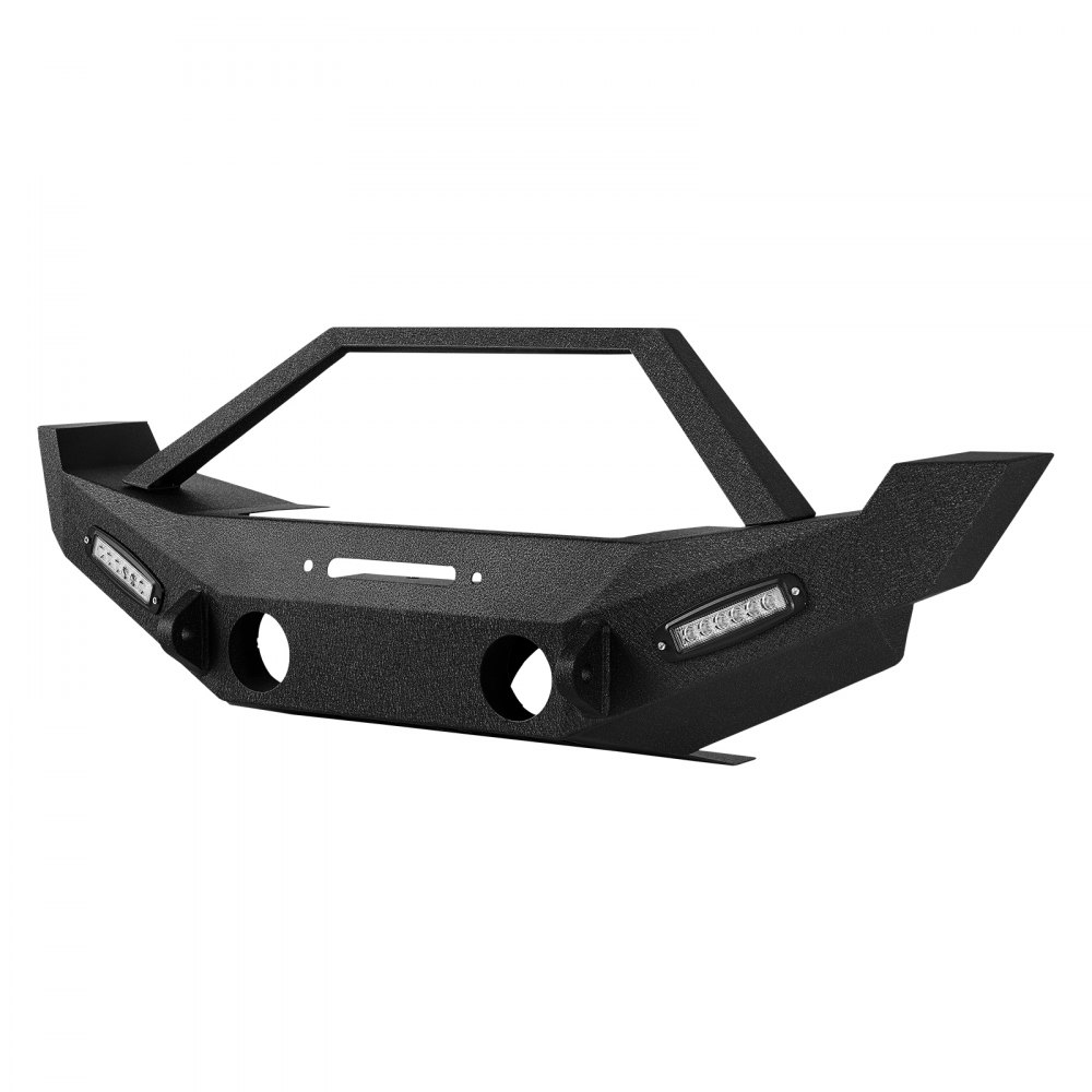 Parachoques delantero VEVOR compatible con Wrangler JK/JKU 2007-2018, parachoques delantero de acero resistente con 2 barras de luz LED, placa de cabrestante, carcasa de luz antiniebla y soportes de anillo en D.