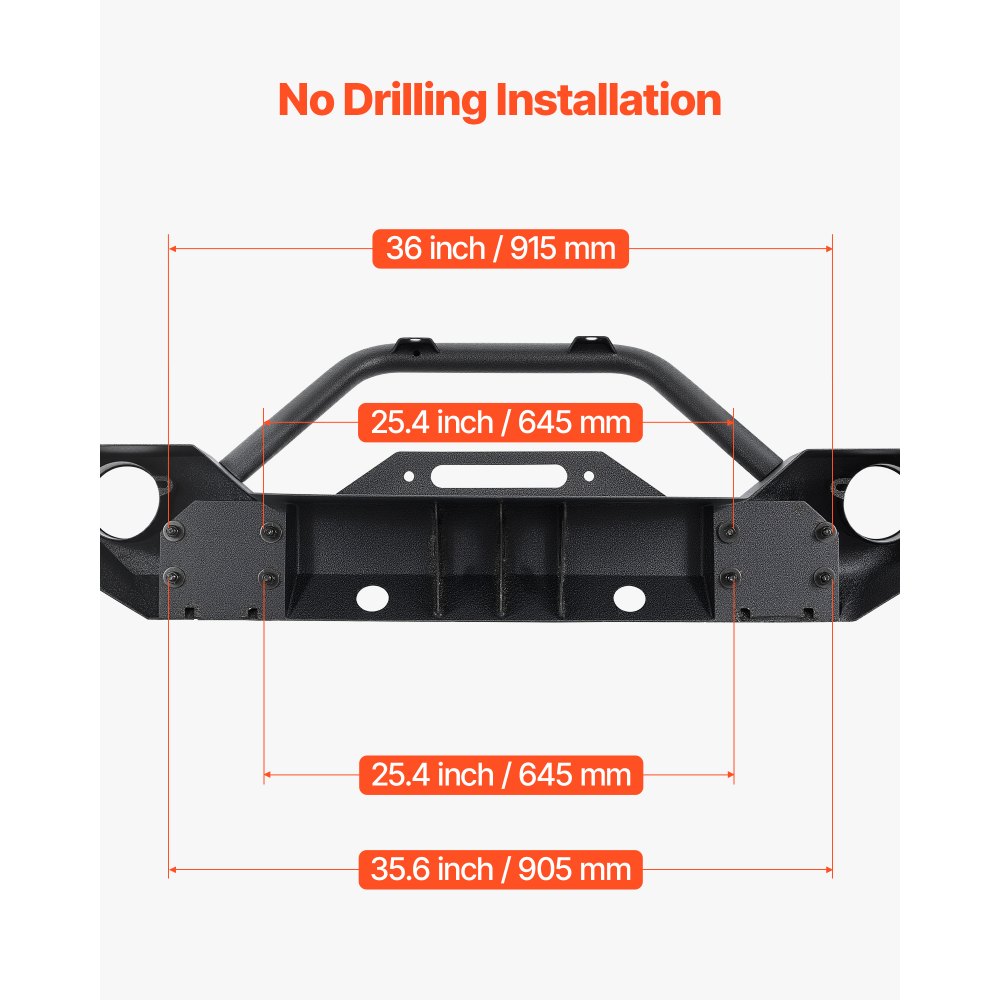 Parachoques delantero VEVOR compatible con Wrangler JK/JKU 2007-2018: con placa de cabrestante, soportes de anillo D y carcasa de luz antiniebla, parachoques delantero de acero resistente con revestimiento electrónico.