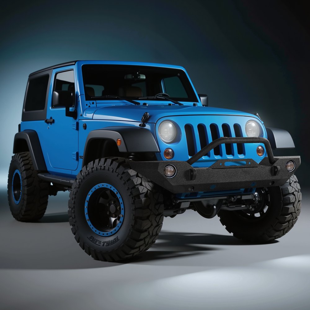 Parachoques delantero VEVOR compatible con Wrangler JK/JKU 2007-2018: con placa de cabrestante, soportes de anillo D y carcasa de luz antiniebla, parachoques delantero de acero resistente con revestimiento electrónico.