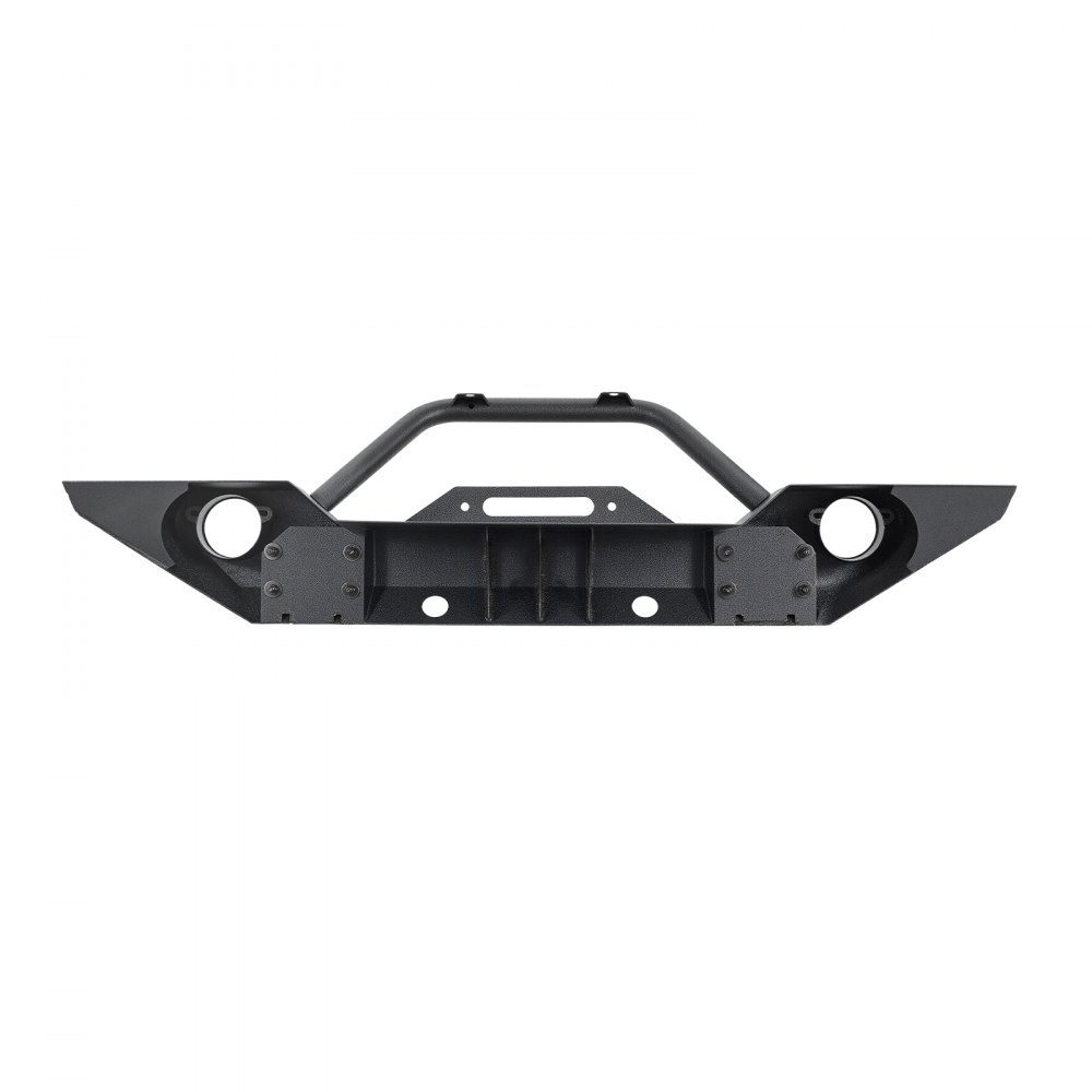 Parachoques delantero VEVOR compatible con Wrangler JK/JKU 2007-2018: con placa de cabrestante, soportes de anillo D y carcasa de luz antiniebla, parachoques delantero de acero resistente con revestimiento electrónico.