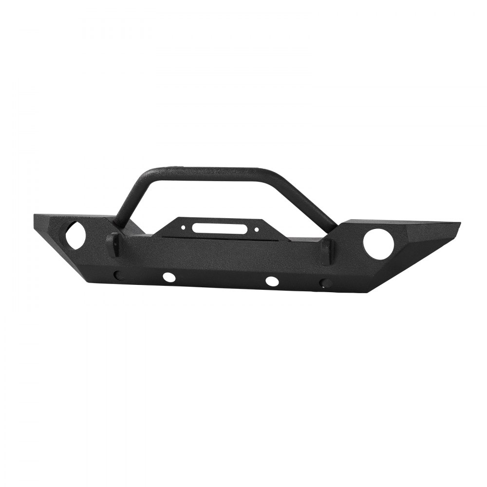 Parachoques delantero VEVOR compatible con Wrangler JK/JKU 2007-2018: con placa de cabrestante, soportes de anillo D y carcasa de luz antiniebla, parachoques delantero de acero resistente con revestimiento electrónico.
