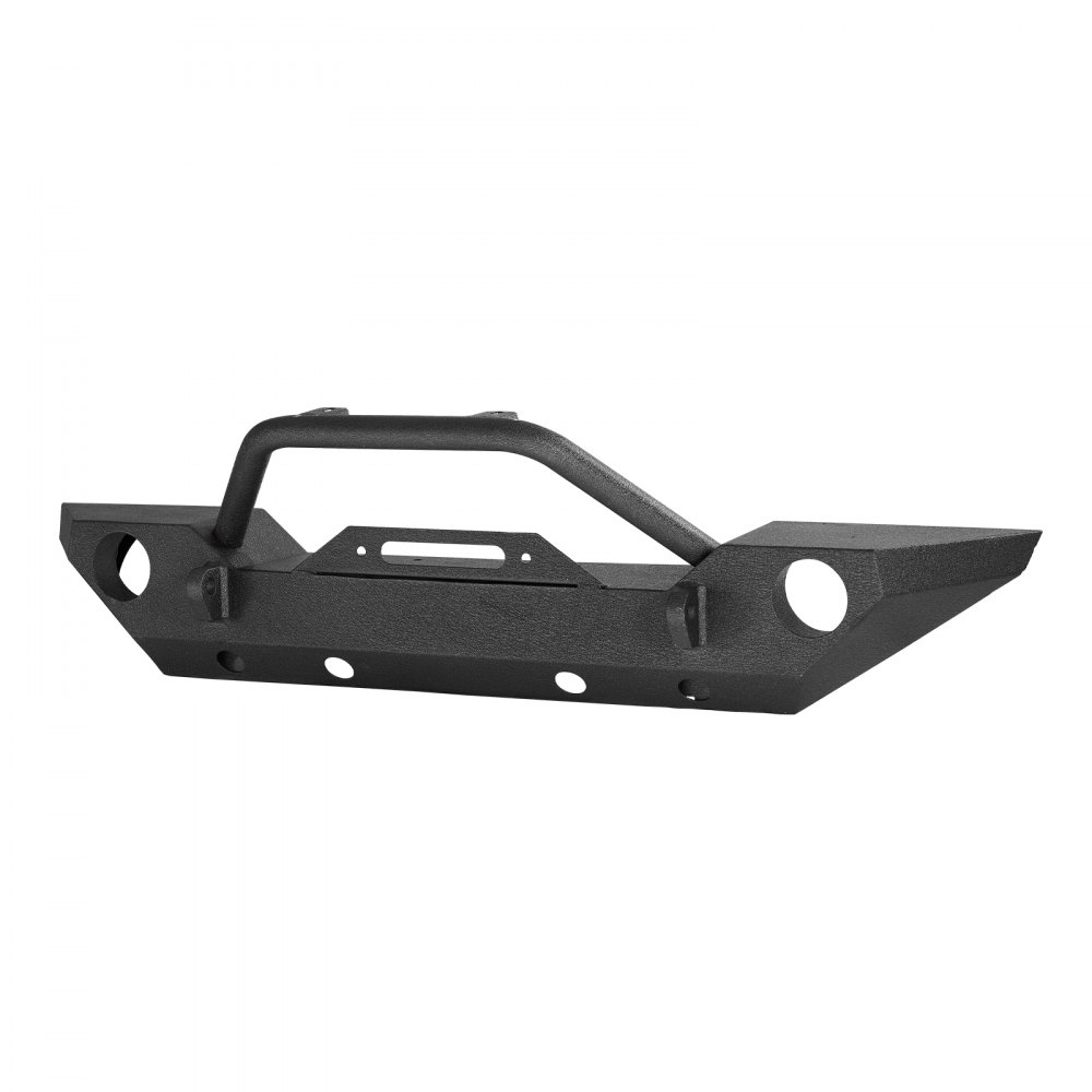 Parachoques delantero VEVOR compatible con Wrangler JK/JKU 2007-2018: con placa de cabrestante, soportes de anillo D y carcasa de luz antiniebla, parachoques delantero de acero resistente con revestimiento electrónico.
