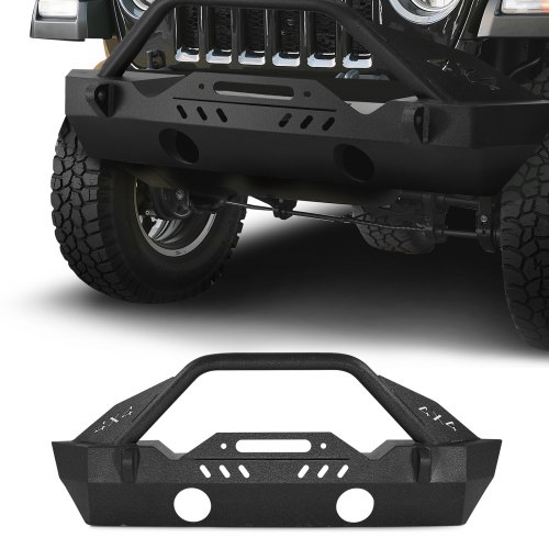 VEVOR Front Bumper Compatible with 2018-2024 Jeep Wrangler JL JLU & Gladiator JT, Heavy-Duty Steel Front Bumper with Winch Plate, D-Ring Mounts & Fog Light Housing