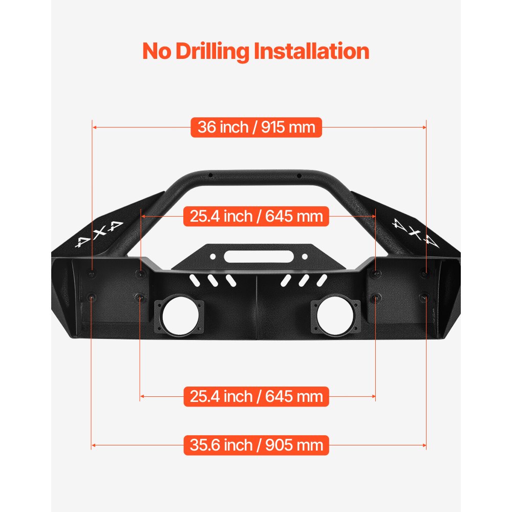 Parachoques delantero VEVOR compatible con Jeep Wrangler JL JLU y Gladiator JT 2018-2024. Parachoques delantero de acero resistente con placa de cabrestante, soportes de anillo en D y carcasa para luz antiniebla.