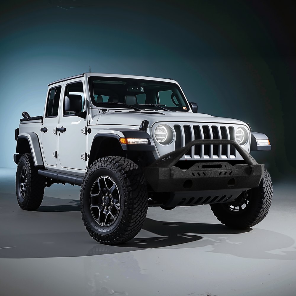Parachoques delantero VEVOR compatible con Jeep Wrangler JL JLU y Gladiator JT 2018-2024. Parachoques delantero de acero resistente con placa de cabrestante, soportes de anillo en D y carcasa para luz antiniebla.