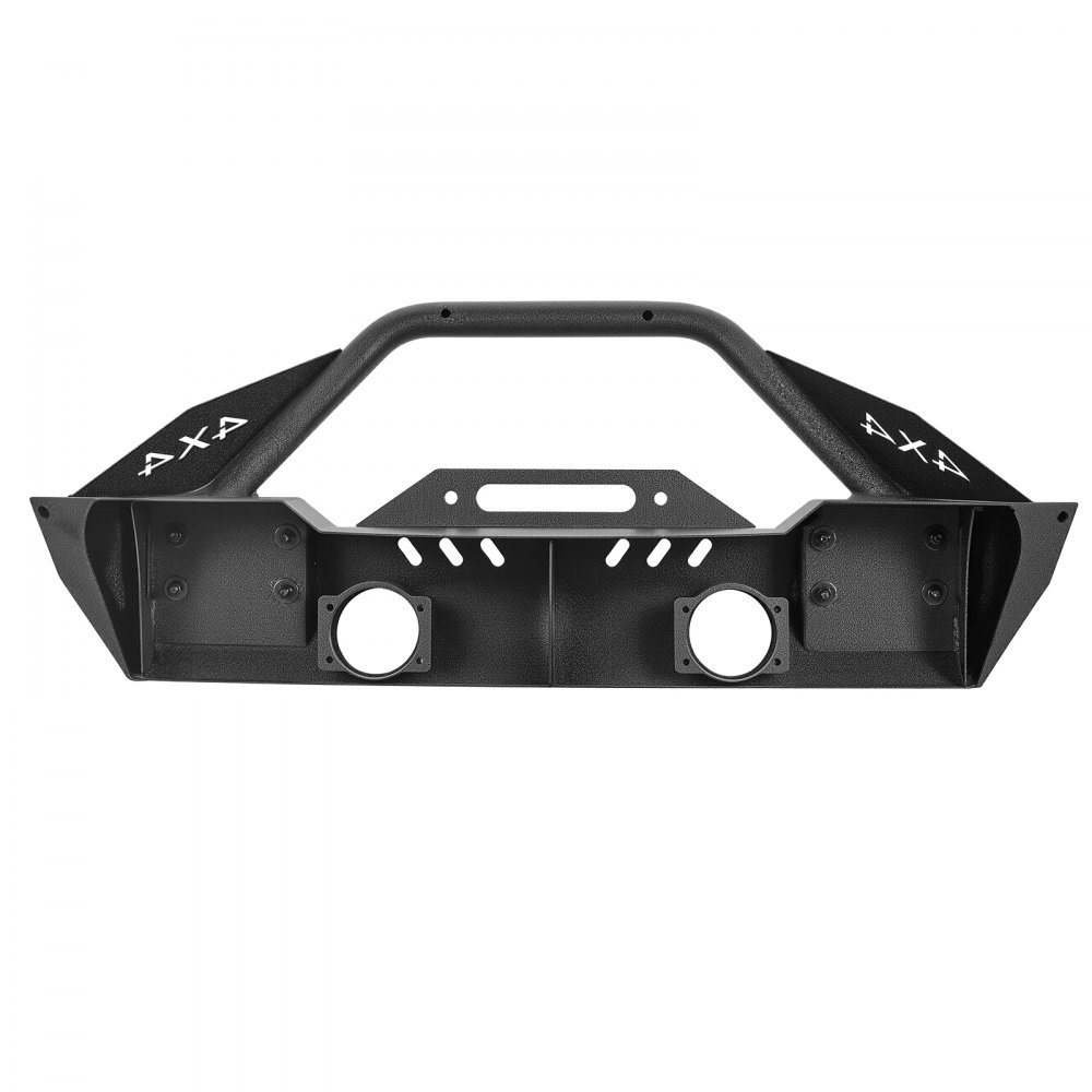 Parachoques delantero VEVOR compatible con Jeep Wrangler JL JLU y Gladiator JT 2018-2024. Parachoques delantero de acero resistente con placa de cabrestante, soportes de anillo en D y carcasa para luz antiniebla.