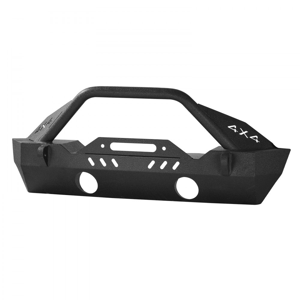 Parachoques delantero VEVOR compatible con Jeep Wrangler JL JLU y Gladiator JT 2018-2024. Parachoques delantero de acero resistente con placa de cabrestante, soportes de anillo en D y carcasa para luz antiniebla.