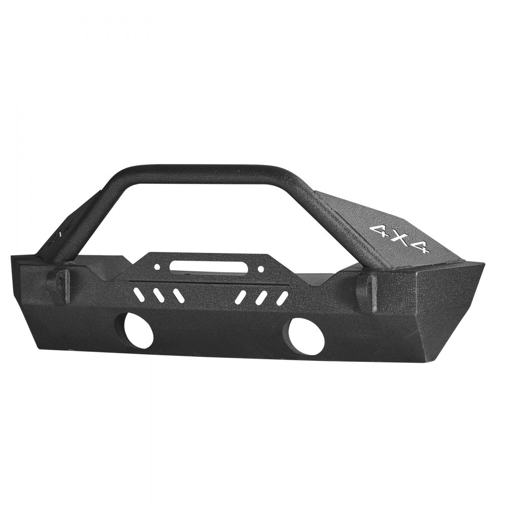 Parachoques delantero VEVOR compatible con Jeep Wrangler JL JLU y Gladiator JT 2018-2024. Parachoques delantero de acero resistente con placa de cabrestante, soportes de anillo en D y carcasa para luz antiniebla.