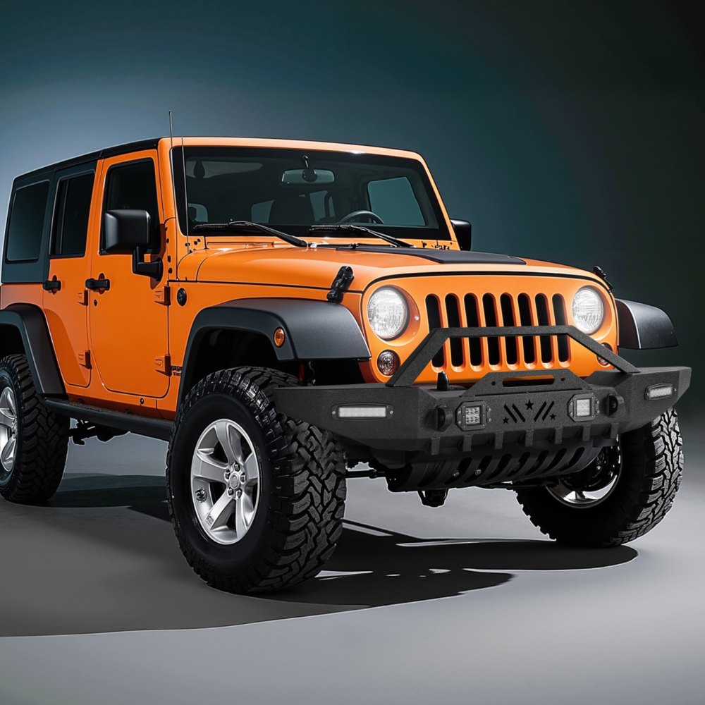 VEVOR Front Bumper Compatible with 1987-2006 Jeep Wrangler YJ TJ, Heavy-Duty Steel Front Bumper with 2PCS LED Light Bars, 2PCS LED Work Lights, Winch Plate & D-Rings Mounts