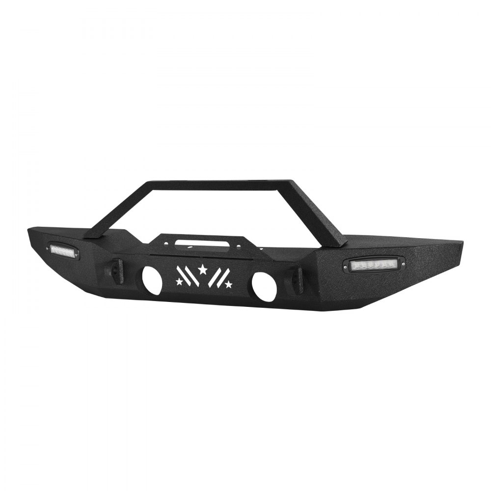 VEVOR Front Bumper Compatible with 1987-2006 Jeep Wrangler YJ TJ, Heavy-Duty Steel Front Bumper with 2PCS LED Light Bars, 2PCS LED Work Lights, Winch Plate & D-Rings Mounts