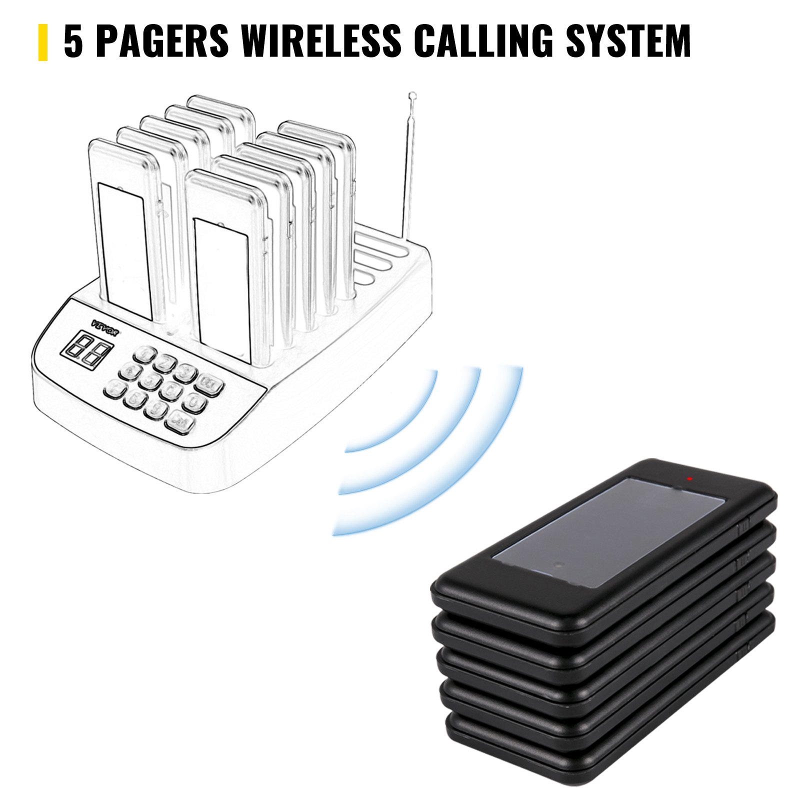 VEVOR Restaurant Pager Paging System 5 Coasters Wireless Pagers for Restaurants