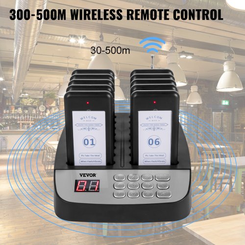 VEVOR Restaurant Pager 16 Coasters Paging System Max 98 Nursery Pager Wireless Paging Queuing Calling System with Vibration, Flashing and Buzzer for Social Distance Food Truck, Hotels and Cafés