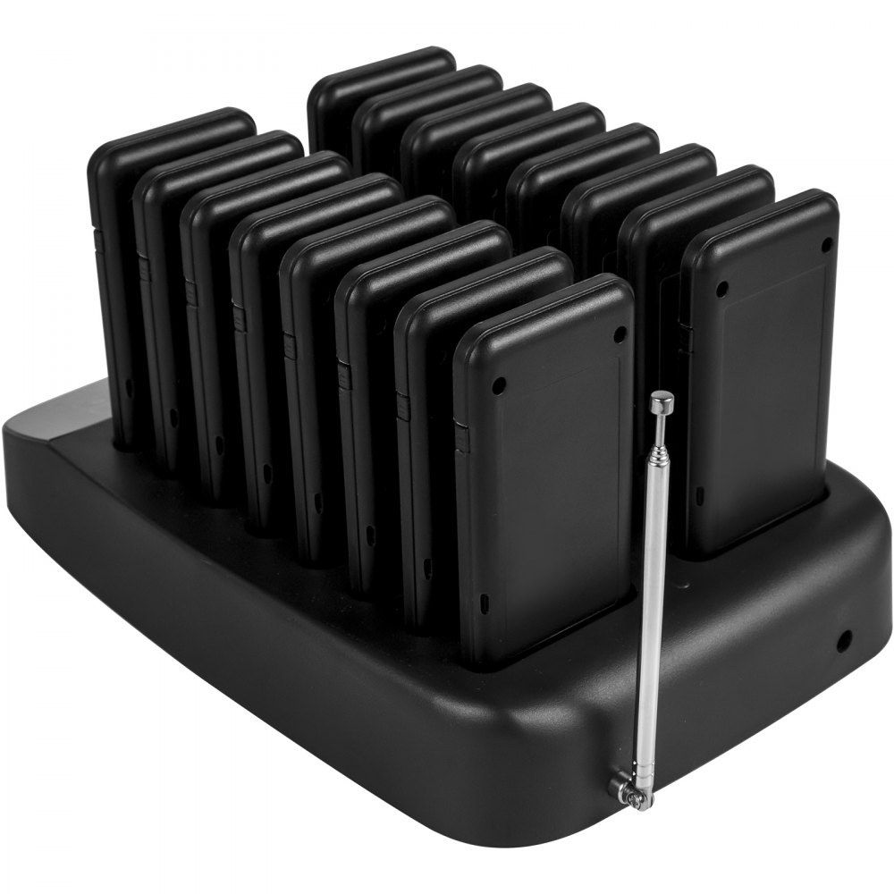 VEVOR F101 Restaurant Pager System 16 Pagers, Max 98 Beepers Wireless Calling System, Touch Keyboard with Vibration, Flashing and Buzzer for Church, Nurse,Hospital & Hotel