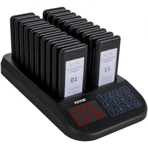 VEVOR Restaurant Pager 20 Coasters Paging System Max 98 Nursery Pager Wireless Paging Queuing Calling System with 3 Calling Modes Touch Screen for Social Distance Food Truck, Church, Clinic and Café