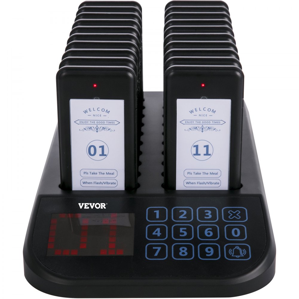 VEVOR Restaurant Pager 20 Coasters Paging System Max 98 Nursery Pager Wireless Paging Queuing Calling System with 3 Calling Modes Touch Screen for Social Distance Food Truck, Church, Clinic and Café