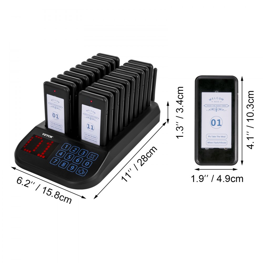 VEVOR Restaurant Pager 20 Coasters Paging System Max 98 Nursery Pager Wireless Paging Queuing Calling System with 3 Calling Modes Touch Screen for Social Distance Food Truck, Church, Clinic and Café