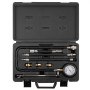 VEVOR compression tester kit in black case with hoses, adapters, and pressure gauge.