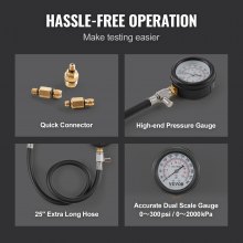 VEVOR Compression Tester Adapter Kit, 9 Pcs Automotive Engine Cylinder Leak Down Compression Test, Accurate Dual Scale Pressure Gauge 0-300 psi, with Long Reach Hoses and Case for Engine Cylinders