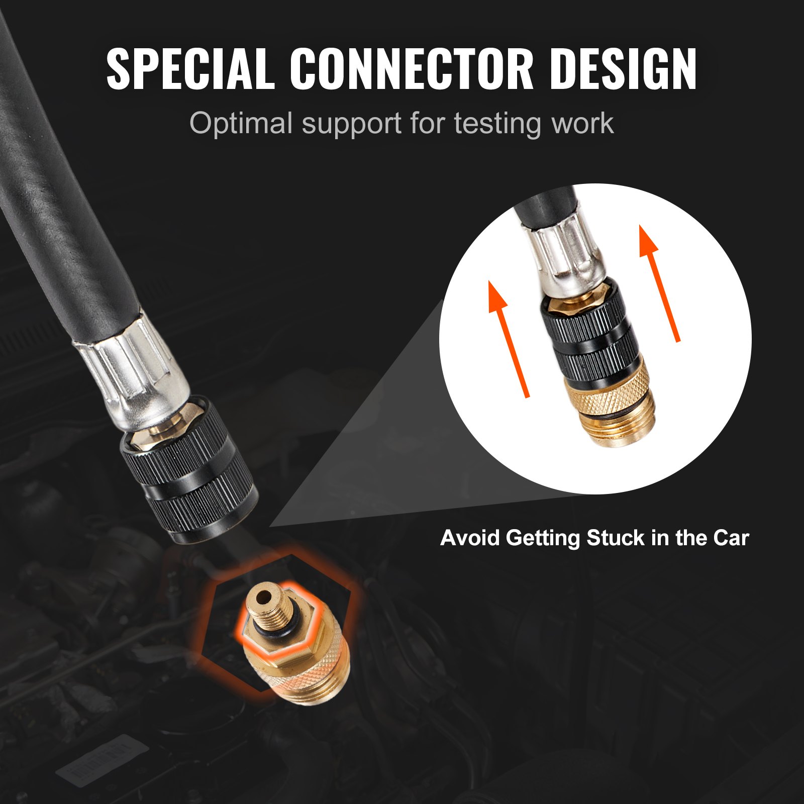 special connector design of the VEVOR compression tester kit for optimal testing and easy removal.