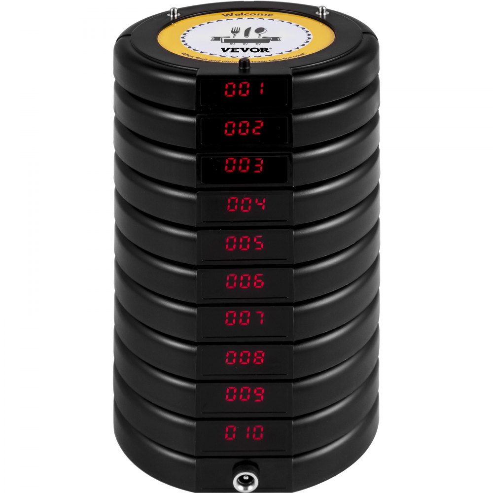 VEVOR Restaurant Pager 10 Coasters Paging System Max 999 Nursery Pager Wireless Paging Queuing Calling System with Vibration, Flashing and Buzzer for Social Distance Food Truck, Church and Clinic