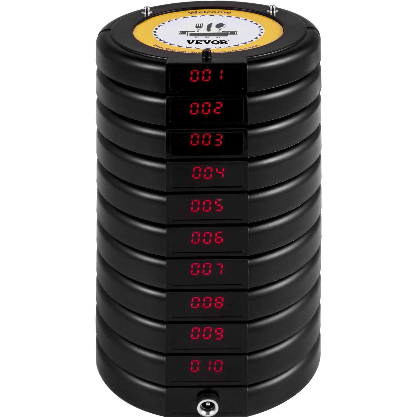 VEVOR Restaurant Pager 10 Coasters Paging System Max 999 Nursery Pager Wireless Paging Queuing Calling System with Vibration, Flashing and Buzzer for Social Distance Food Truck, Church and Clinic