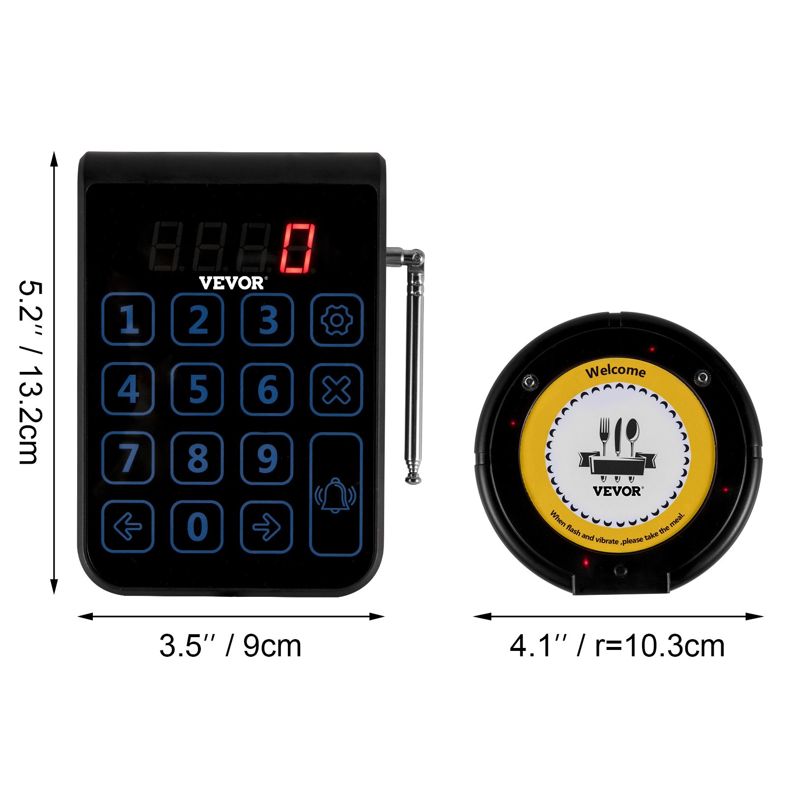 VEVOR Restaurant Pager 10 Coasters Paging System Max 999 Nursery Pager Wireless Paging Queuing Calling System with Vibration, Flashing and Buzzer for Social Distance Food Truck, Church and Clinic