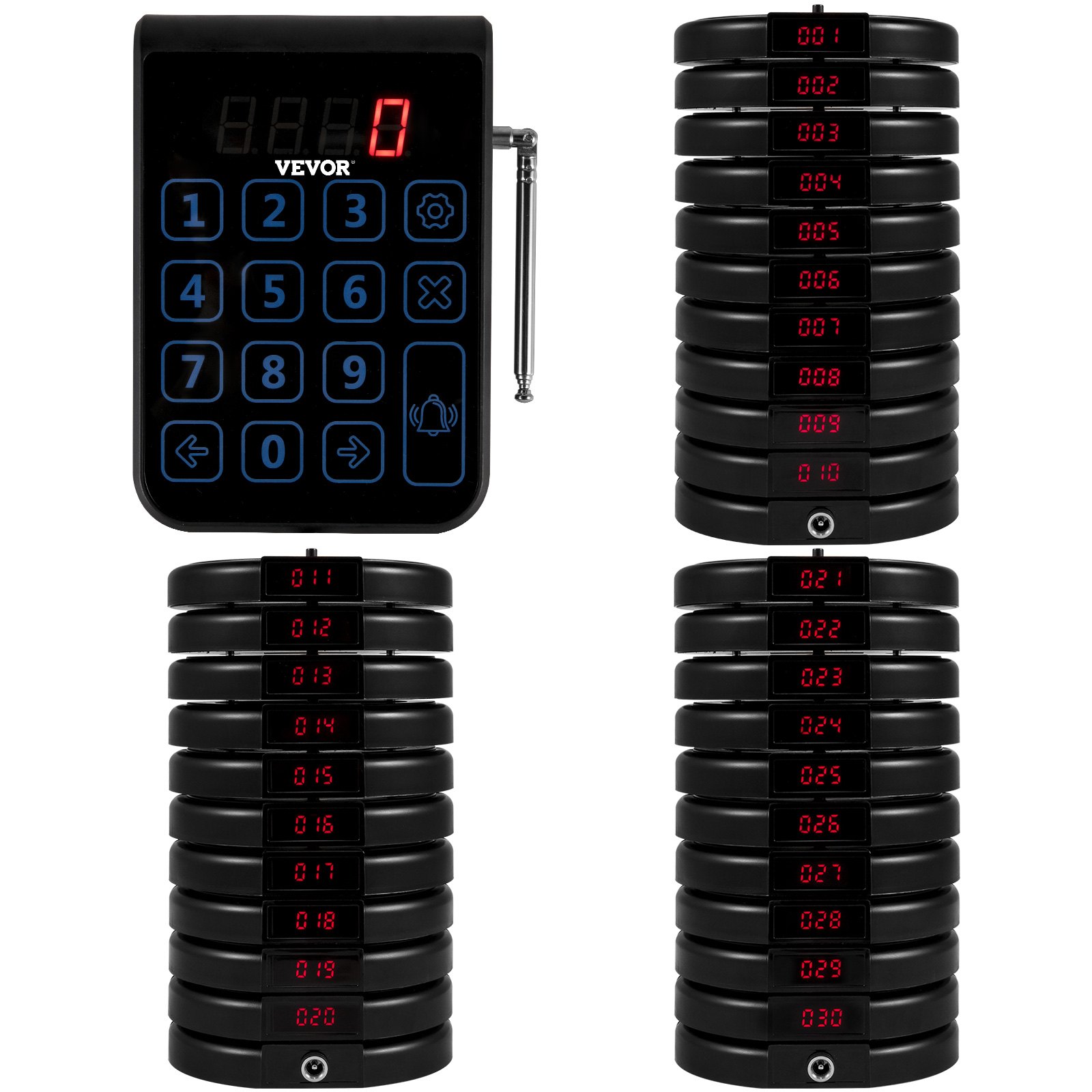 VEVOR R100 Wireless Calling System, Restaurant Pager System 30 Pagers,Max 999 Beepers, Touch Keyboard with Vibration, Flashing and Buzzer for Church, Nurse,Hospital & Hotel