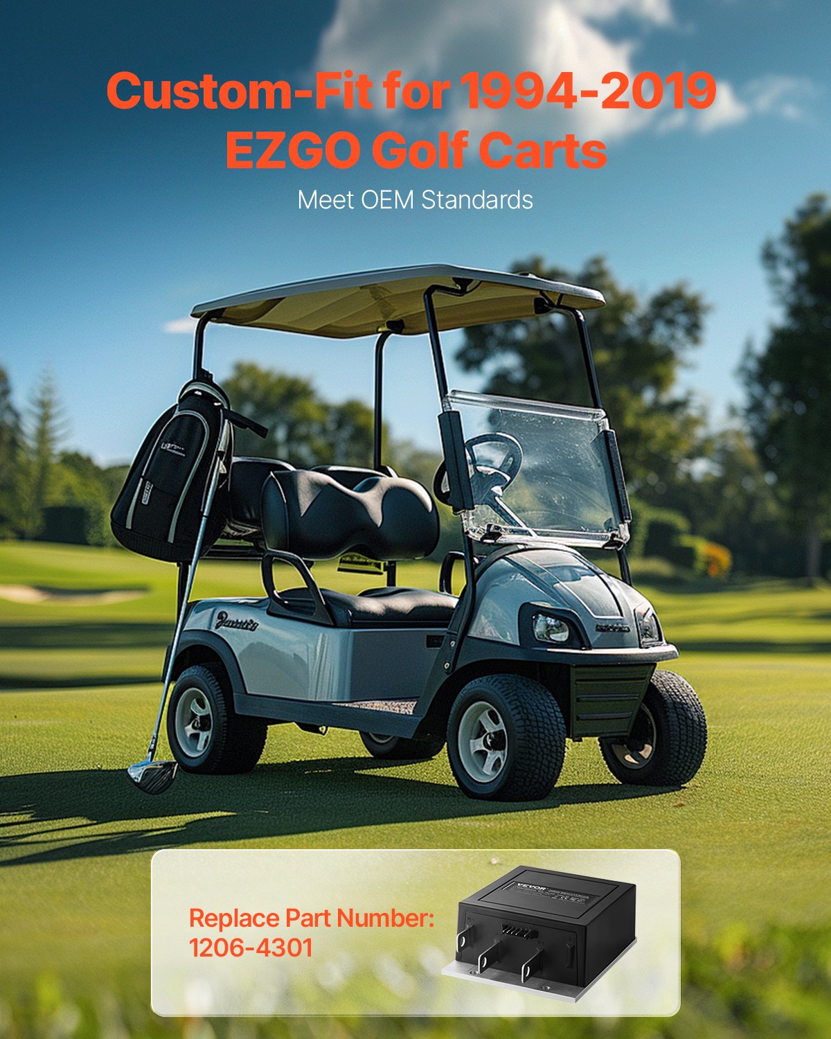 VEVOR Golf Cart Speed Controller, 36V and 350A, DC Motor Controller Replacement for 1994-2019 EZGO Golf Carts, IP65 Rated Protection, Aluminum Alloy & ABS Housing, Compatible with 1206-4301 Models