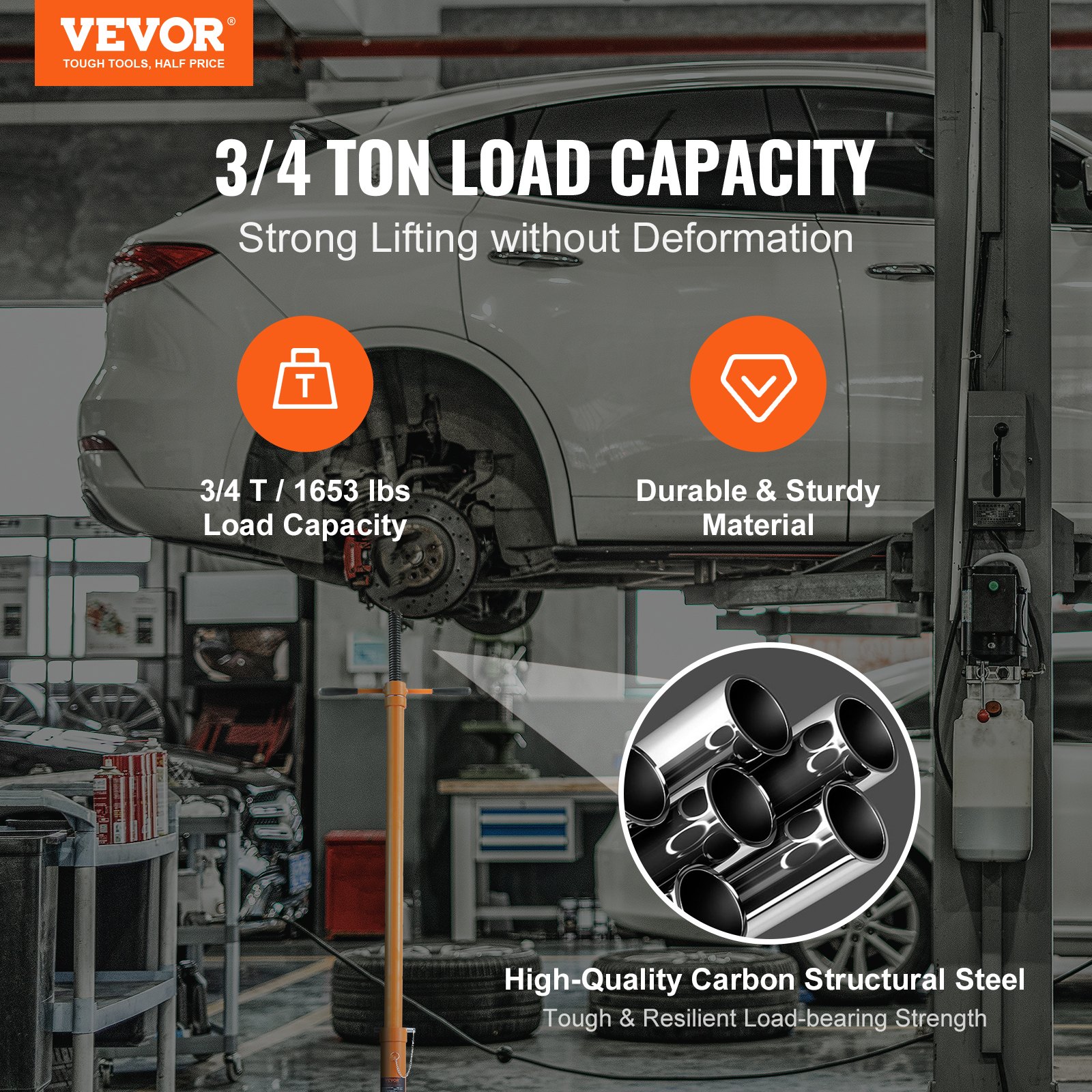 VEVOR underhoist stativ, 3/4 ton kapacitet stang donkraft, Heavy Duty donkraft stativ, bilstøtte donkraft løft fra 43,3" til 70,9", trekantet base, to hjul, nem justering, bilstøtte