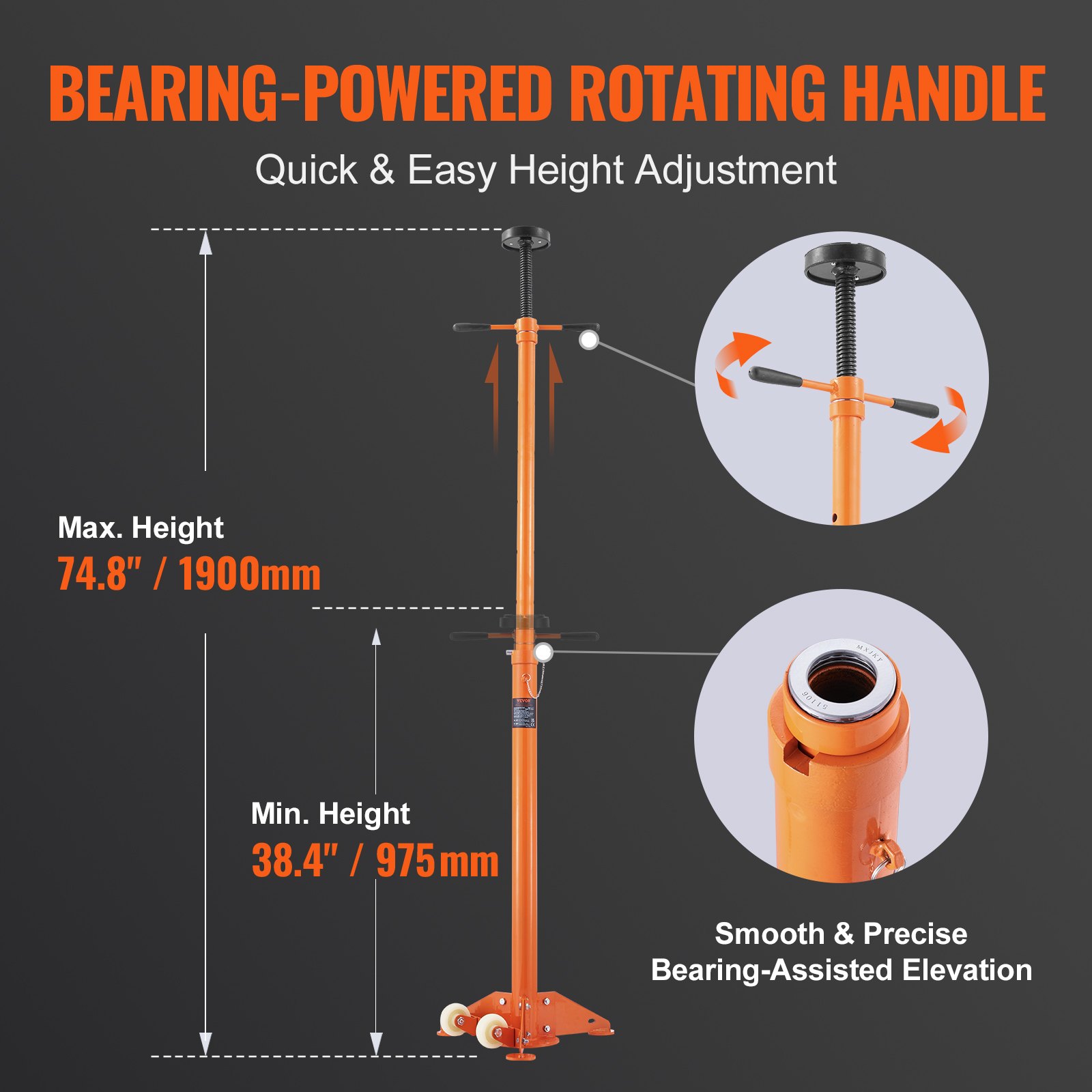 VEVOR underhoist stativ, 3/4 ton kapacitet stang donkraft, Heavy Duty donkraft stativ, bilstøtte donkraft løft fra 43,3" til 70,9", trekantet base, to hjul, nem justering, bilstøtte