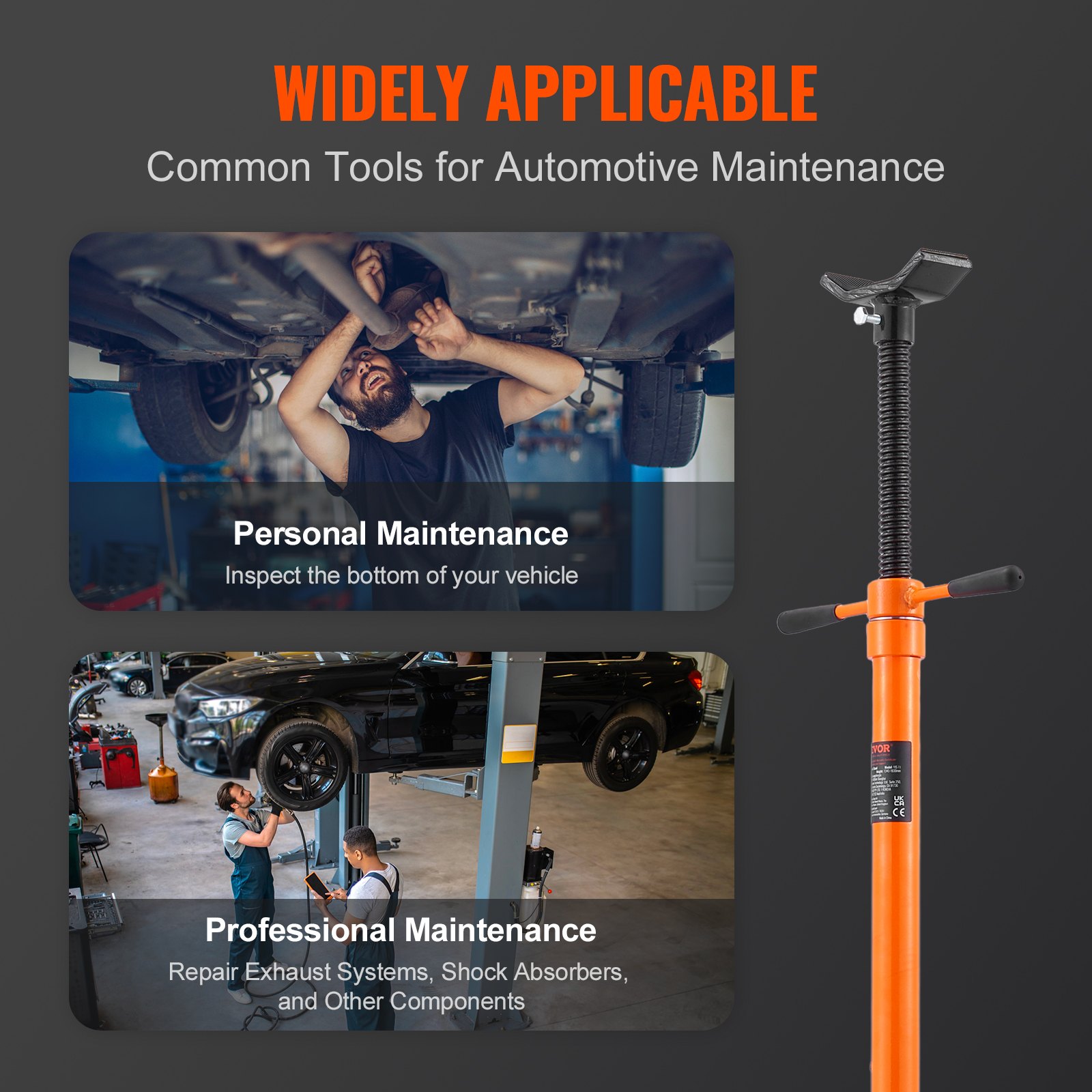 VEVOR underhoist support stand for personal and professional automotive maintenance tasks.