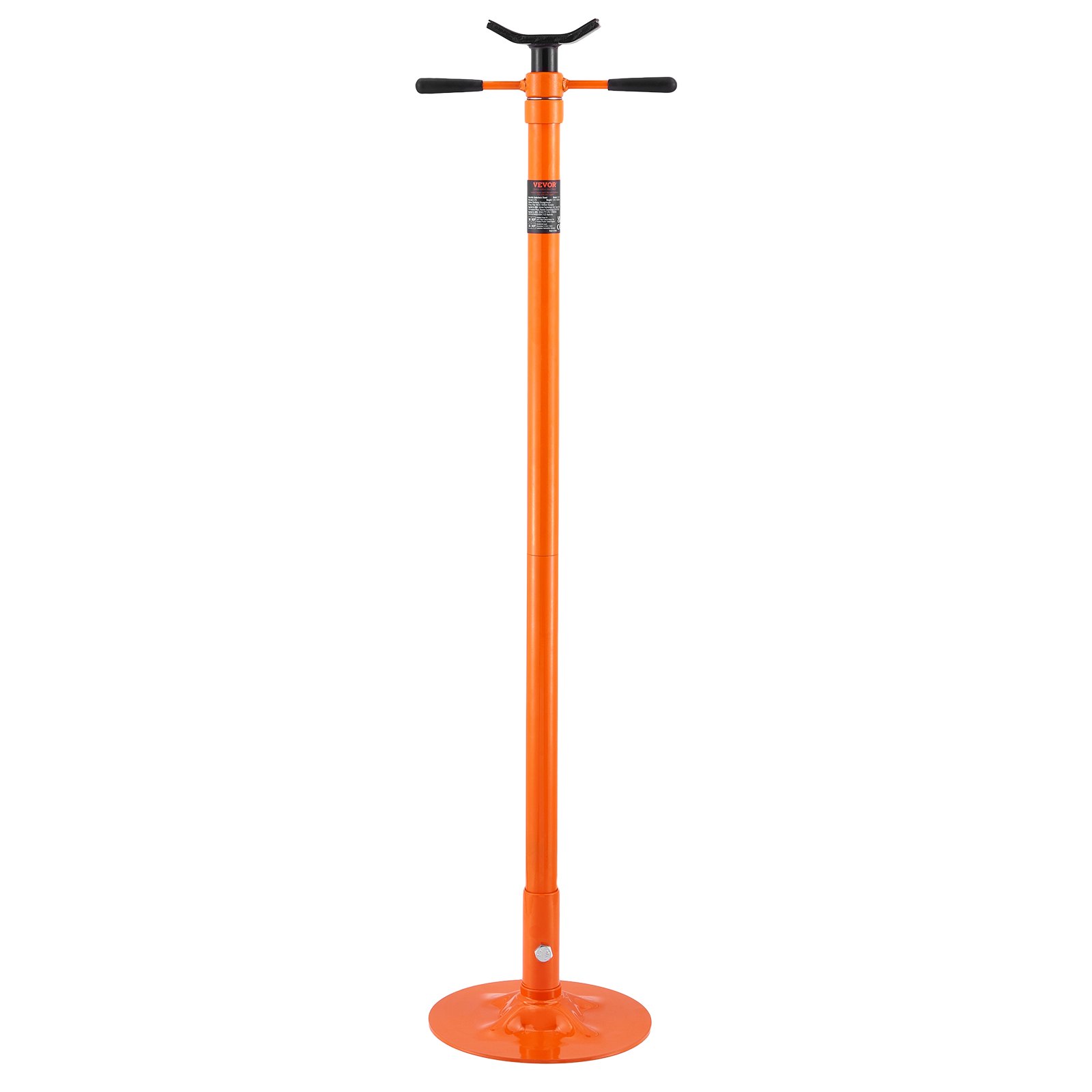 orange VEVOR underhoist support stand with adjustable height and black handles on a round base.