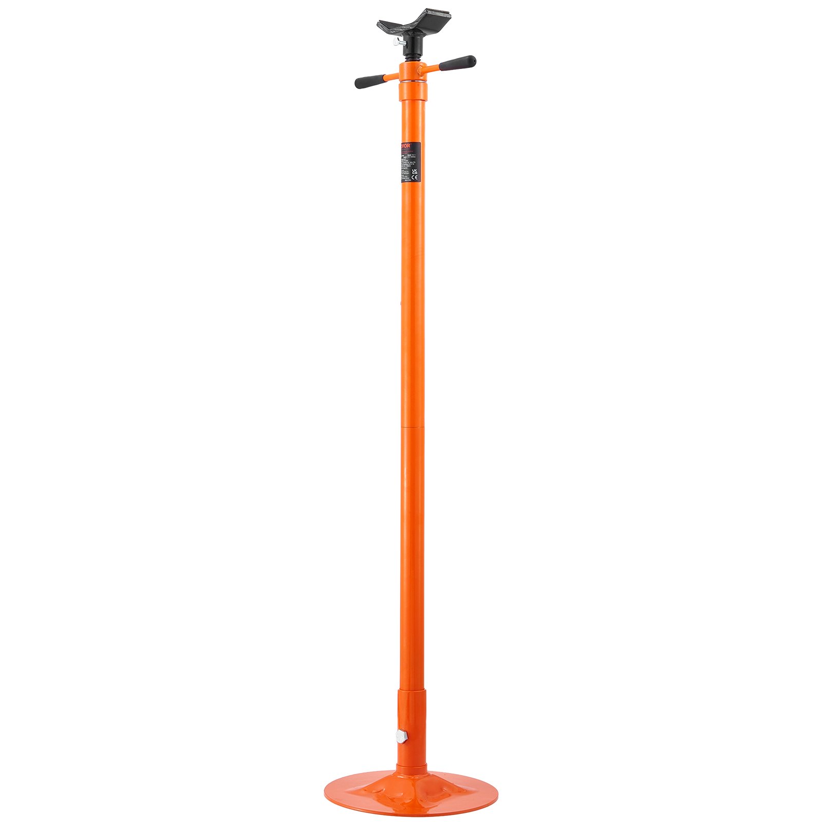 orange VEVOR underhoist support stand with a wide base and adjustable top, ideal for vehicle maintenance.