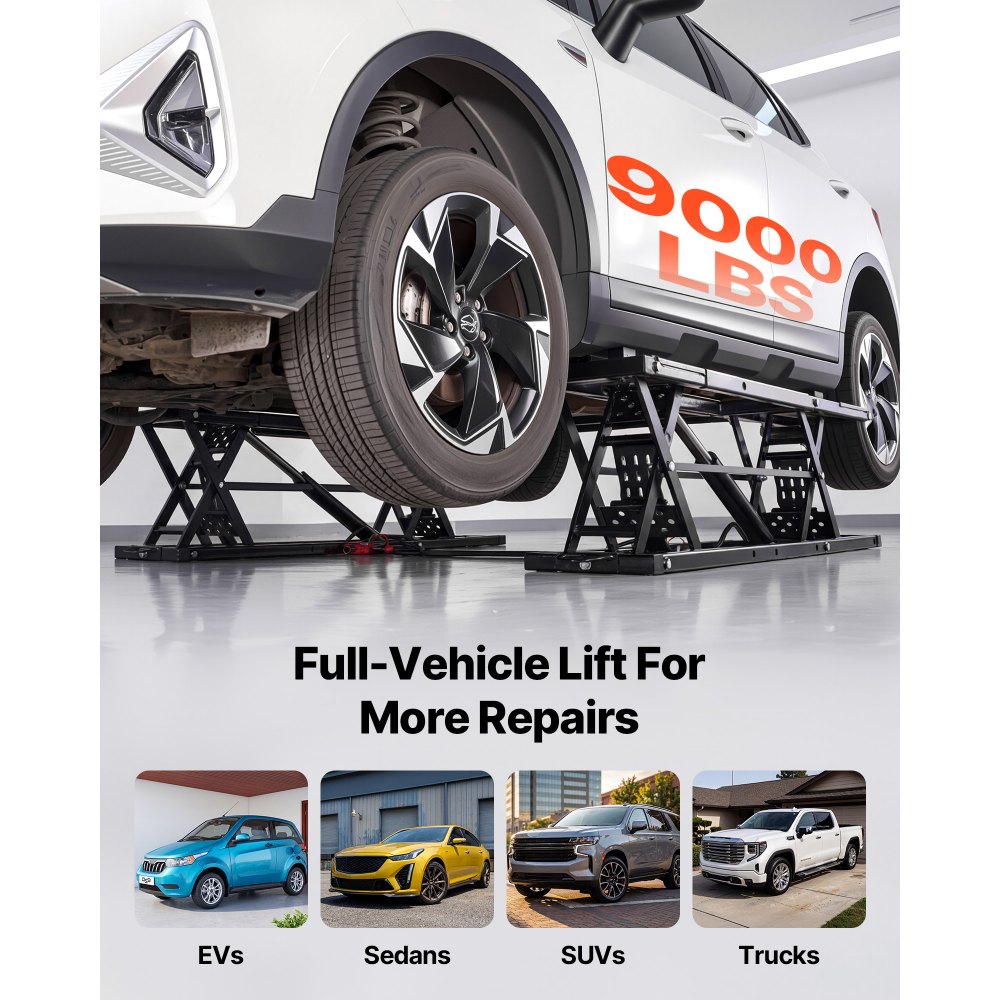 VEVOR Portable Car Lift, 9000 lbs Capacity, Heavy Duty Steel Truck Lift with 28" Max Height, 120V Power Unit, Wheels, 4 Rubber Pads & 4 Lifting Columns for Cars, SUVs, Trucks, Home Garage or Shop Use