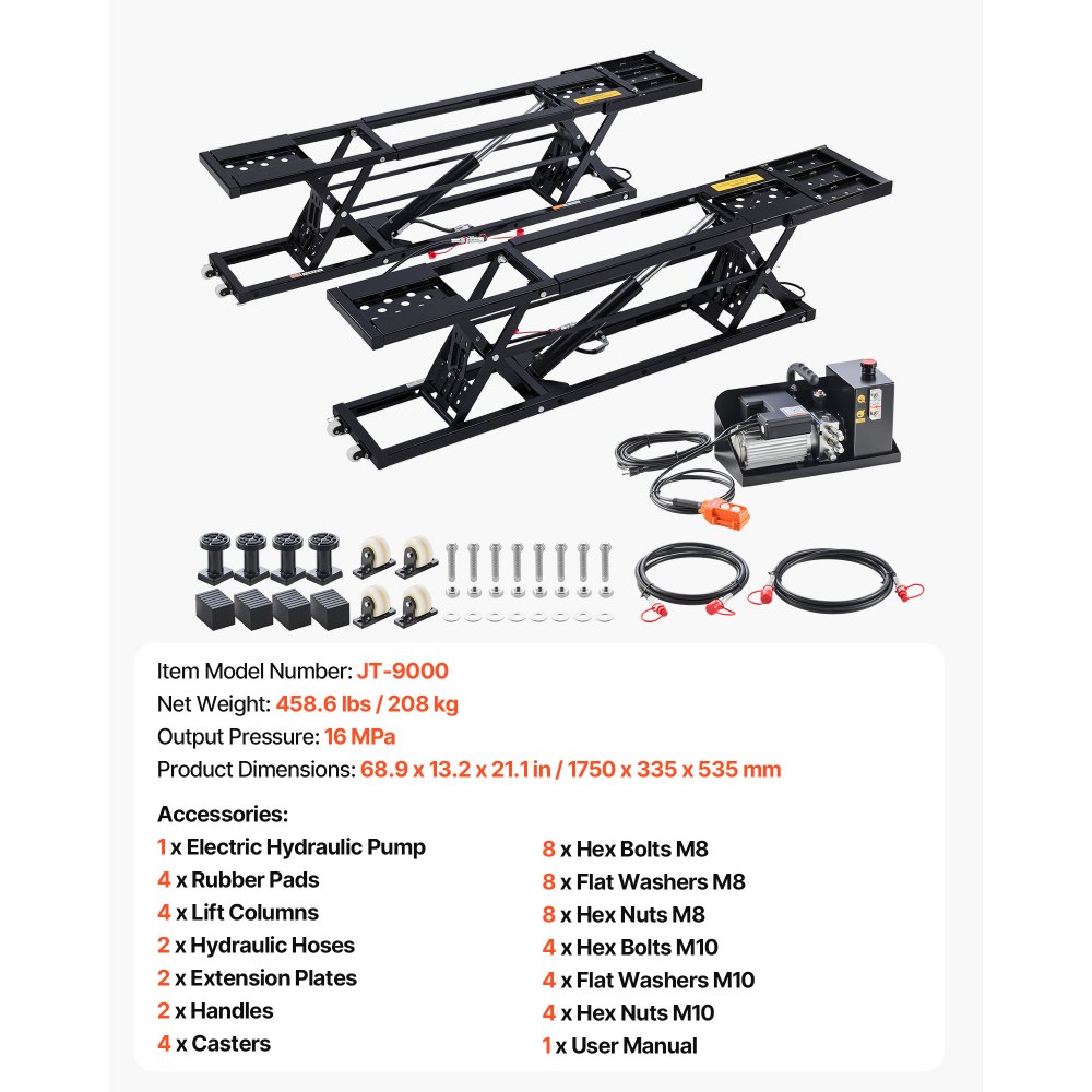 VEVOR Portable Car Lift, 9000 lbs Capacity, Heavy Duty Steel Truck Lift with 28" Max Height, 120V Power Unit, Wheels, 4 Rubber Pads & 4 Lifting Columns for Cars, SUVs, Trucks, Home Garage or Shop Use