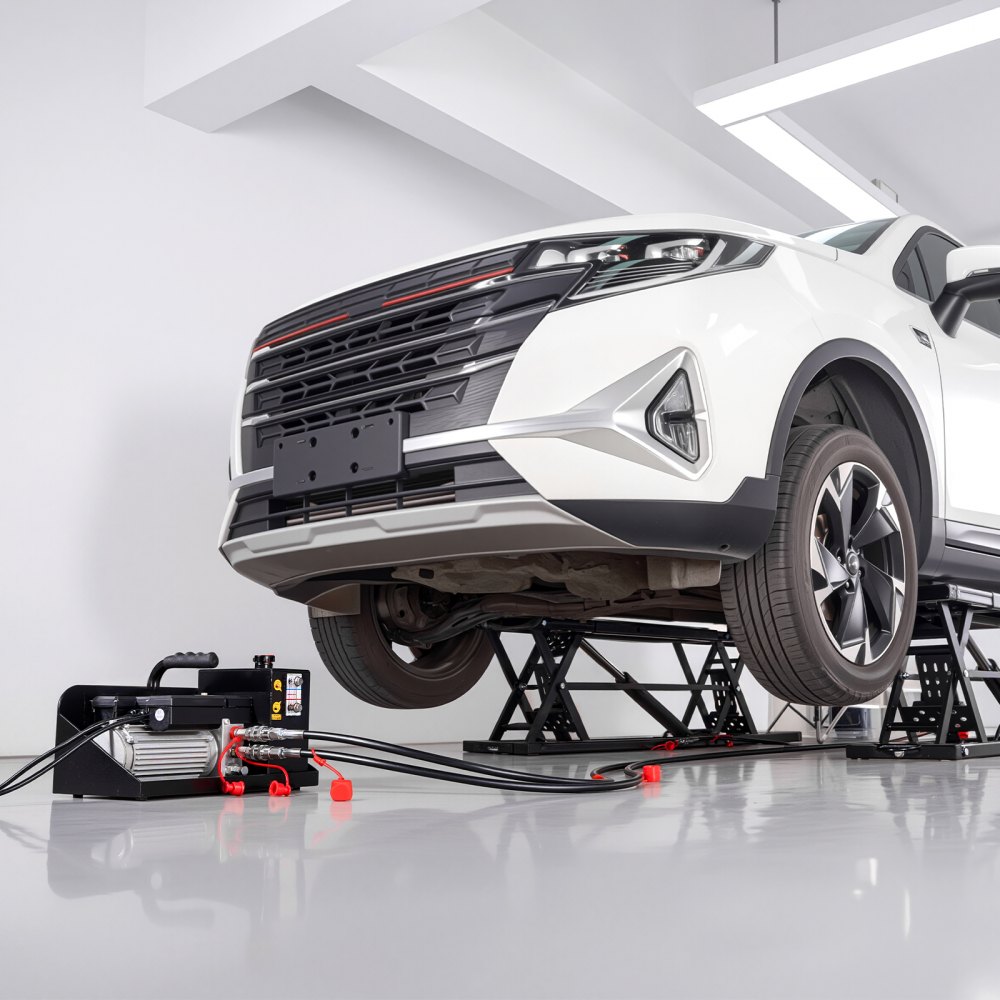 VEVOR Portable Car Lift, 9000 lbs Capacity, Heavy Duty Steel Truck Lift with 28" Max Height, 120V Power Unit, Wheels, 4 Rubber Pads & 4 Lifting Columns for Cars, SUVs, Trucks, Home Garage or Shop Use